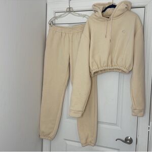 WAYDAMIN Sweatsuit Joggers Cropped Hoodie Sweatshirt 2X 3X Lounge Set Cream